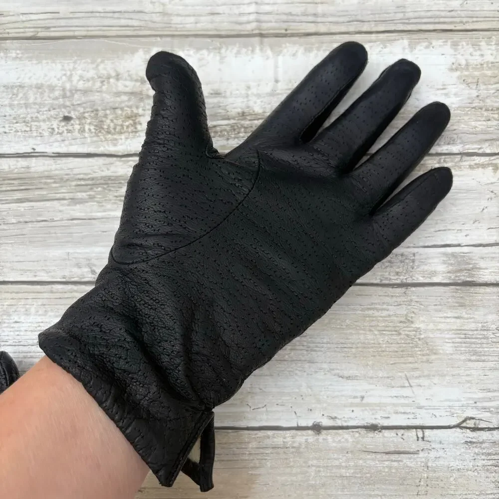 VTG‎ Fownes Leather Gloves Sz 6.5 Black Acrylic Lined Winter Driving Preppy